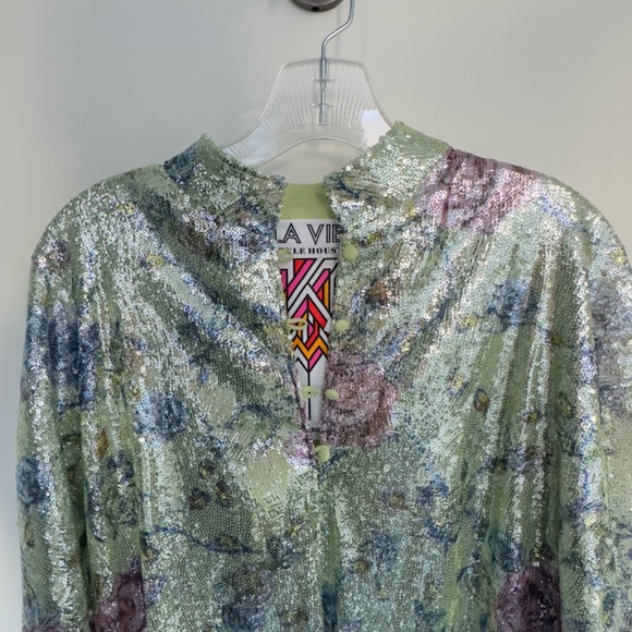 LA VIE STYLE HOUSE Floral Sequin Caftan Dress, Green/Multi, LIKE NEW, ONE SIZE - Picture 8 of 10